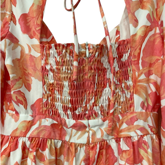 Beulah Style Tropical Floral Double Front Knot Mini Dress Small Tiered Flirty - Picture 7 of 12